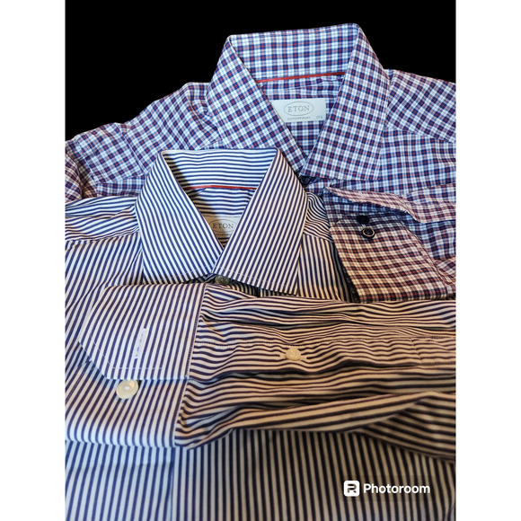 Eton Contemporary Printed Button Down Long Sleeved Cotton Shirts 15.5 Lot of 2 - Picture 1 of 3